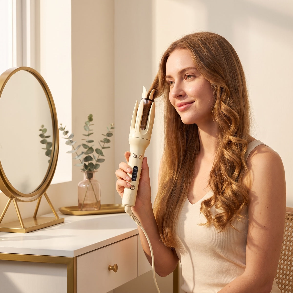 Automatic Hair Curler & Waver | No-Damage Tourmaline Ceramic | 4 Heat Settings | Pink/Purple